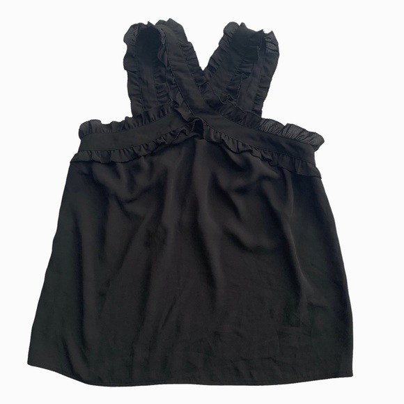 J.Crew Ruffled Cross Strap Black Tank Top Size 00 - Picture 1 of 5